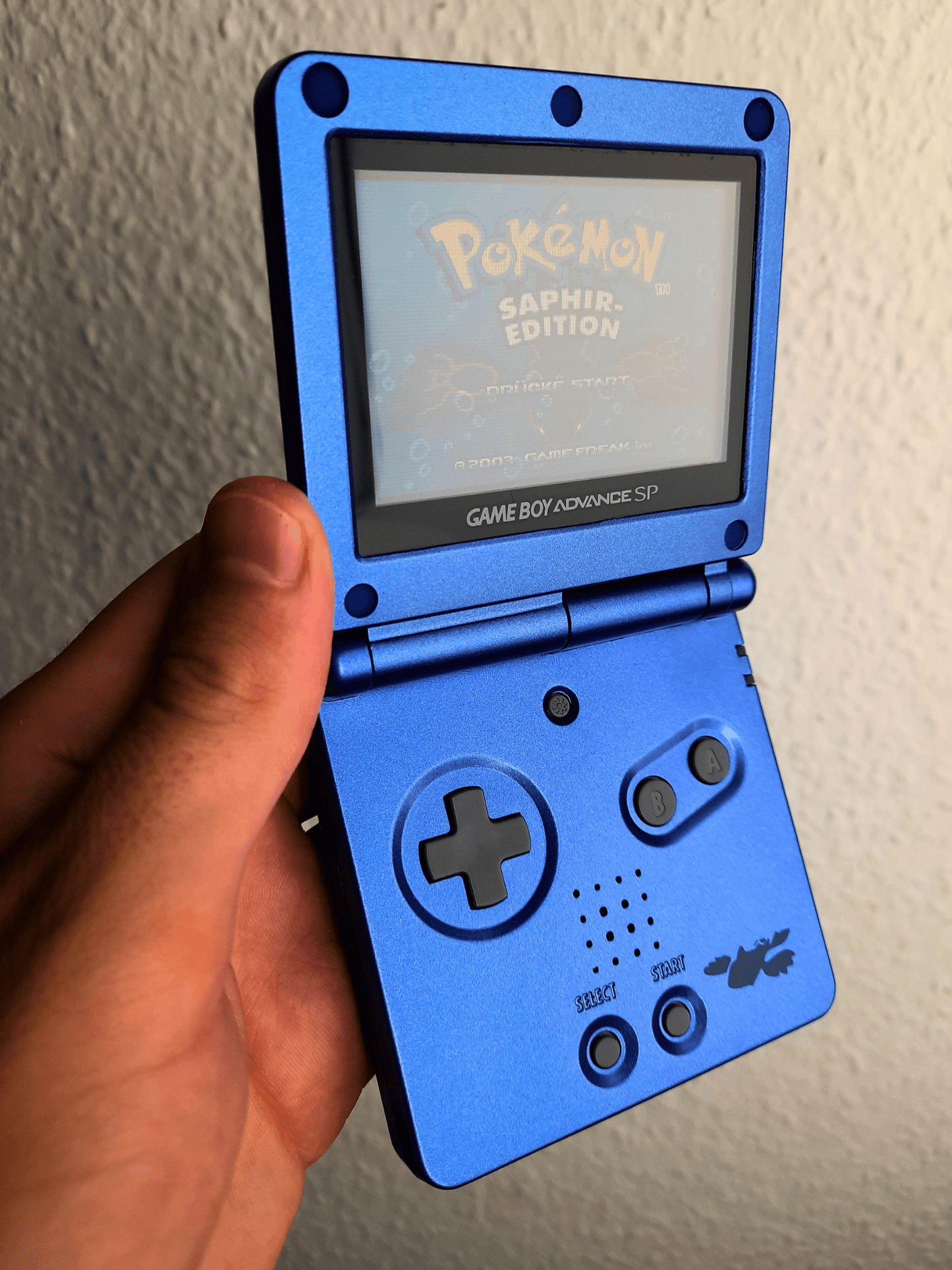 Nintendo Gameboy Advance SP Kyogre Pokemon Edition + Pokemon Saphir + Netzteil ( Neue Speicherbatterie verbaut )