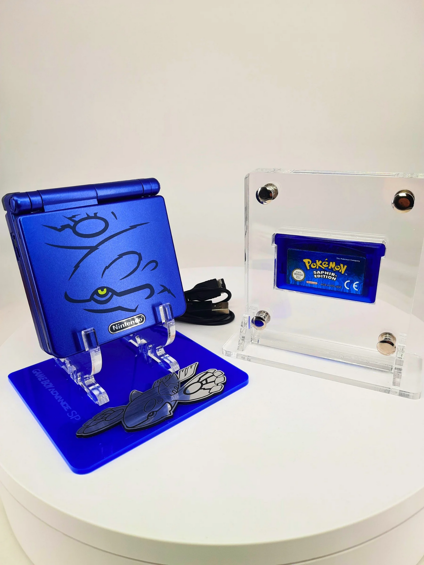 Nintendo Gameboy Advance SP Kyogre Pokemon Edition + Pokemon Saphir + Netzteil ( Neue Speicherbatterie verbaut )