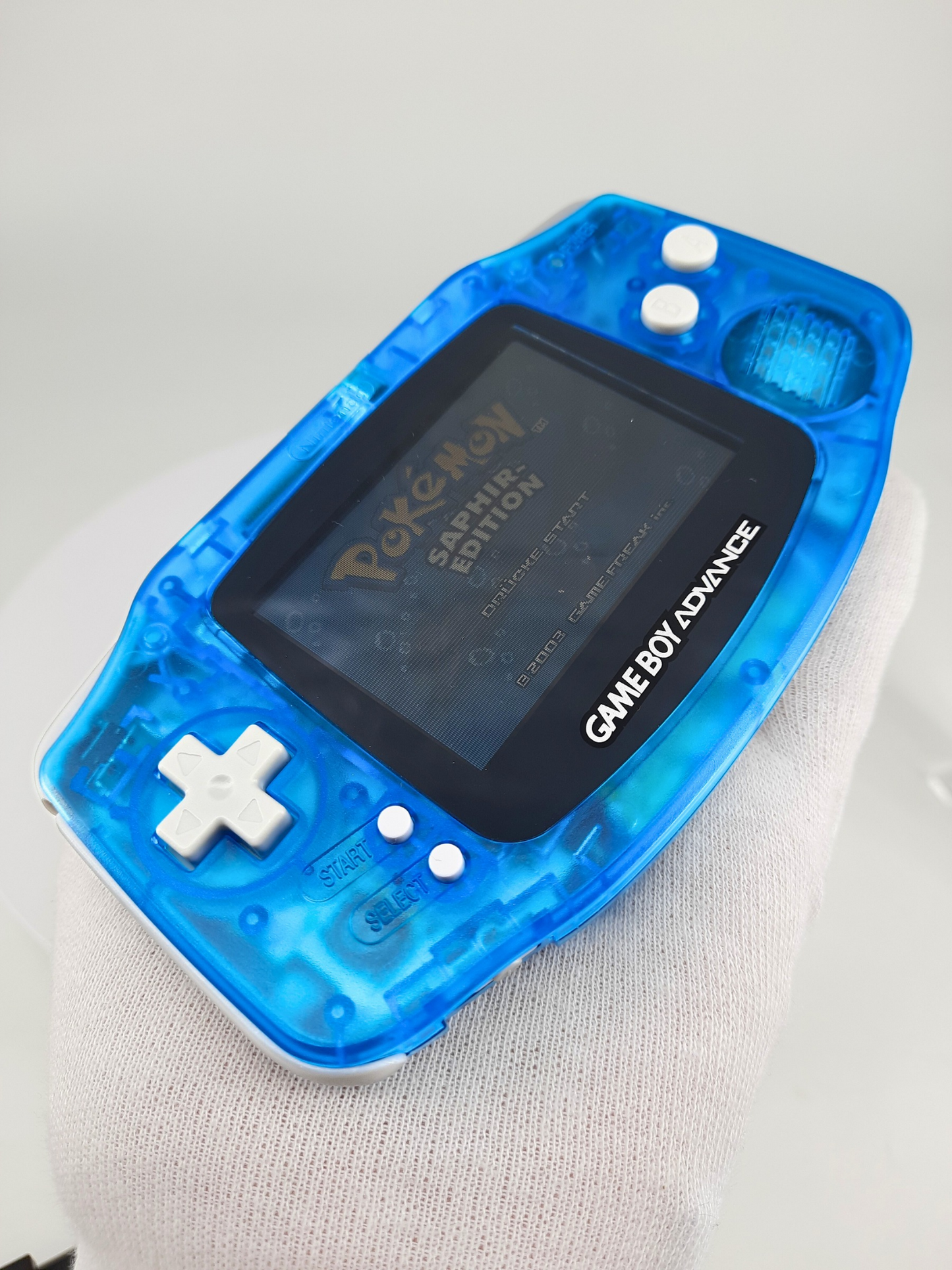 nintendo Gameboy Advance Sky Blue Konsole Blau + Original Pokemon Saphir Edition + GBA Geschenkverpackung