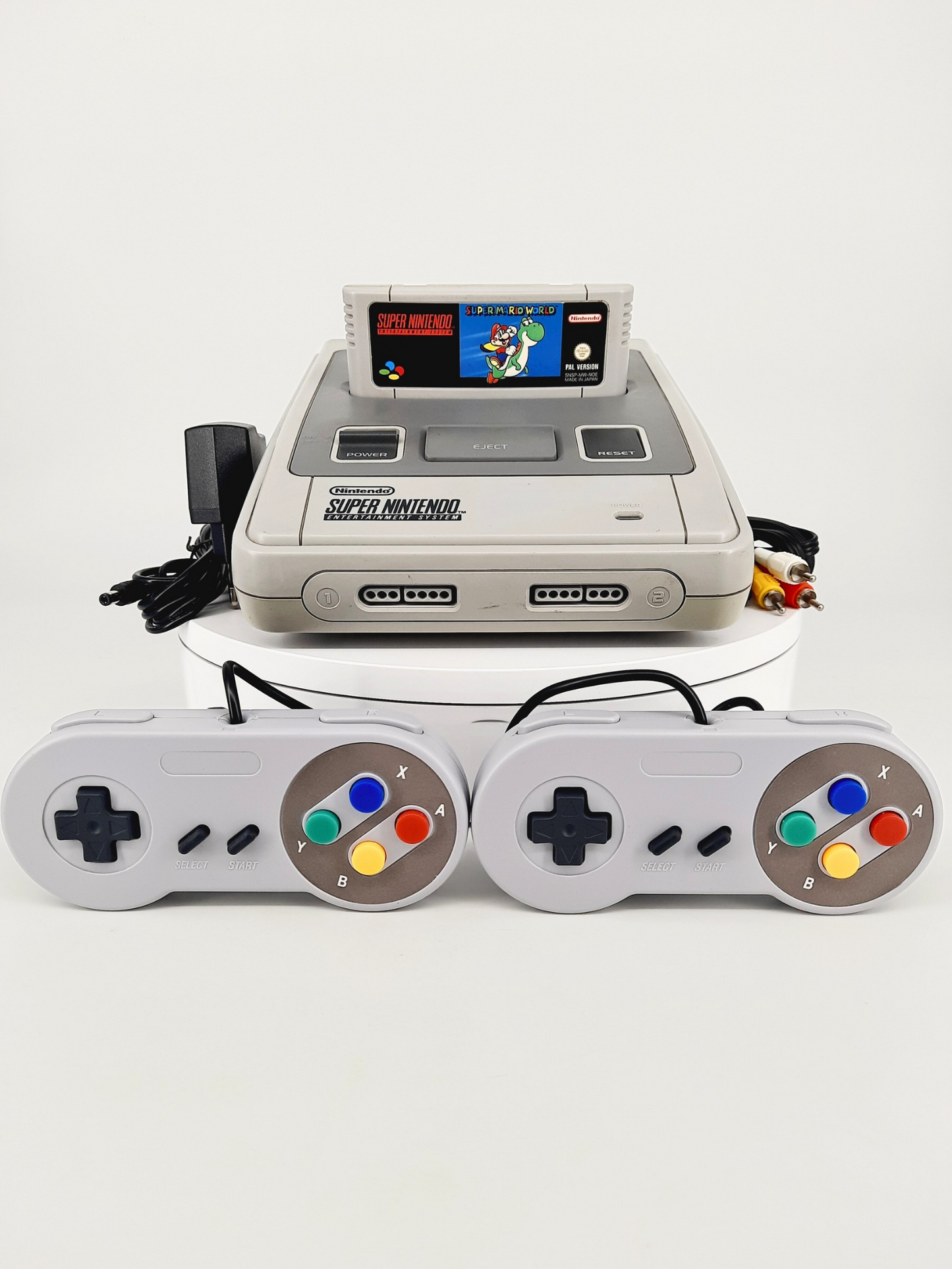SNES Super Nintendo Konsole + Super Mario World + 2 Controller für SNES + Netzteil + TV Kabel
