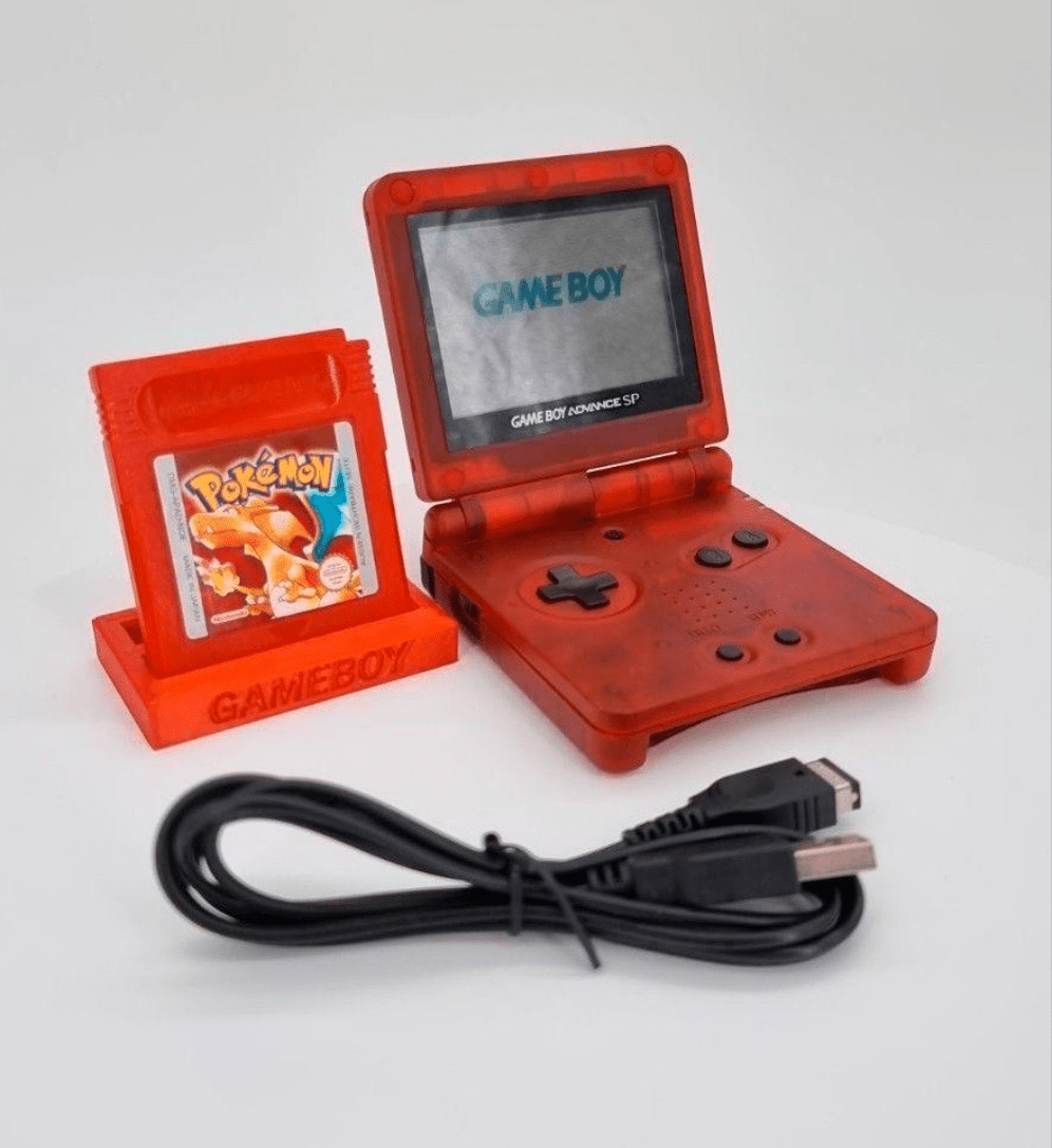Nintendo Gameboy Advance SP Konsole Transparent Rot + Pokemon Rote Edition ( Neue Speicherbatterie verbaut )