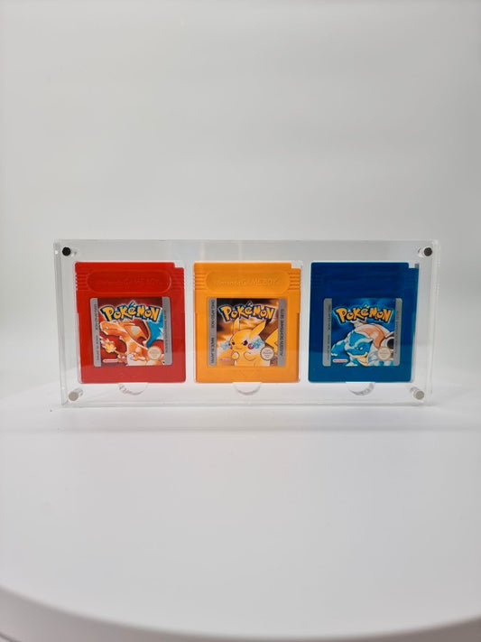 Original Pokemon Gelbe, Blaue und Rote Edition + Hochwertiges Acrylcase