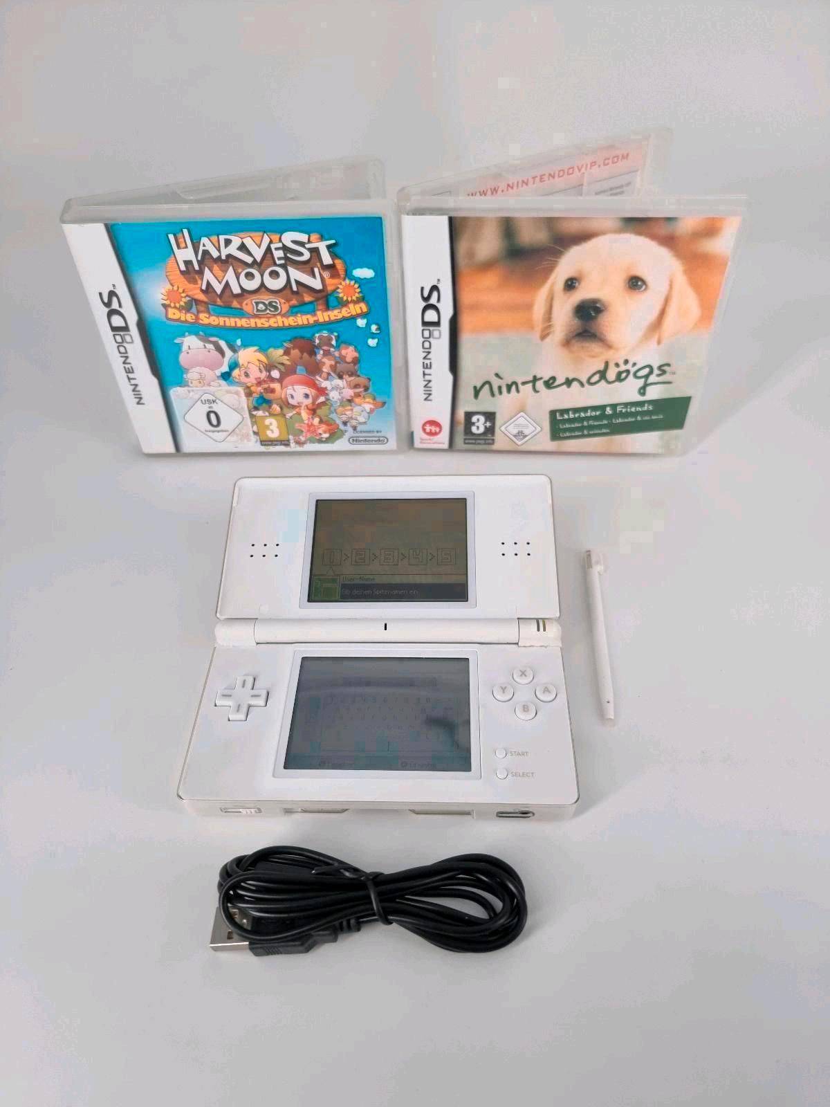 Nintendo DS Lite Konsole Weiß + Nintendogs + Harvest Moon + Netzteil