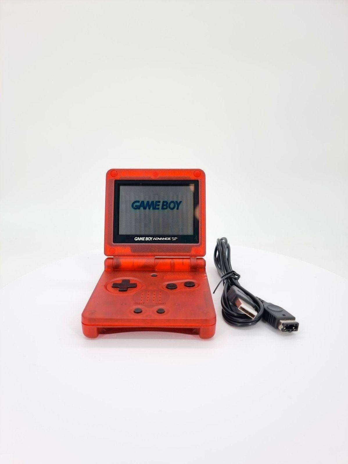 Nintendo Gameboy Advance SP Konsole Transparent Rot + Pokemon Rote Edition ( Neue Speicherbatterie verbaut )