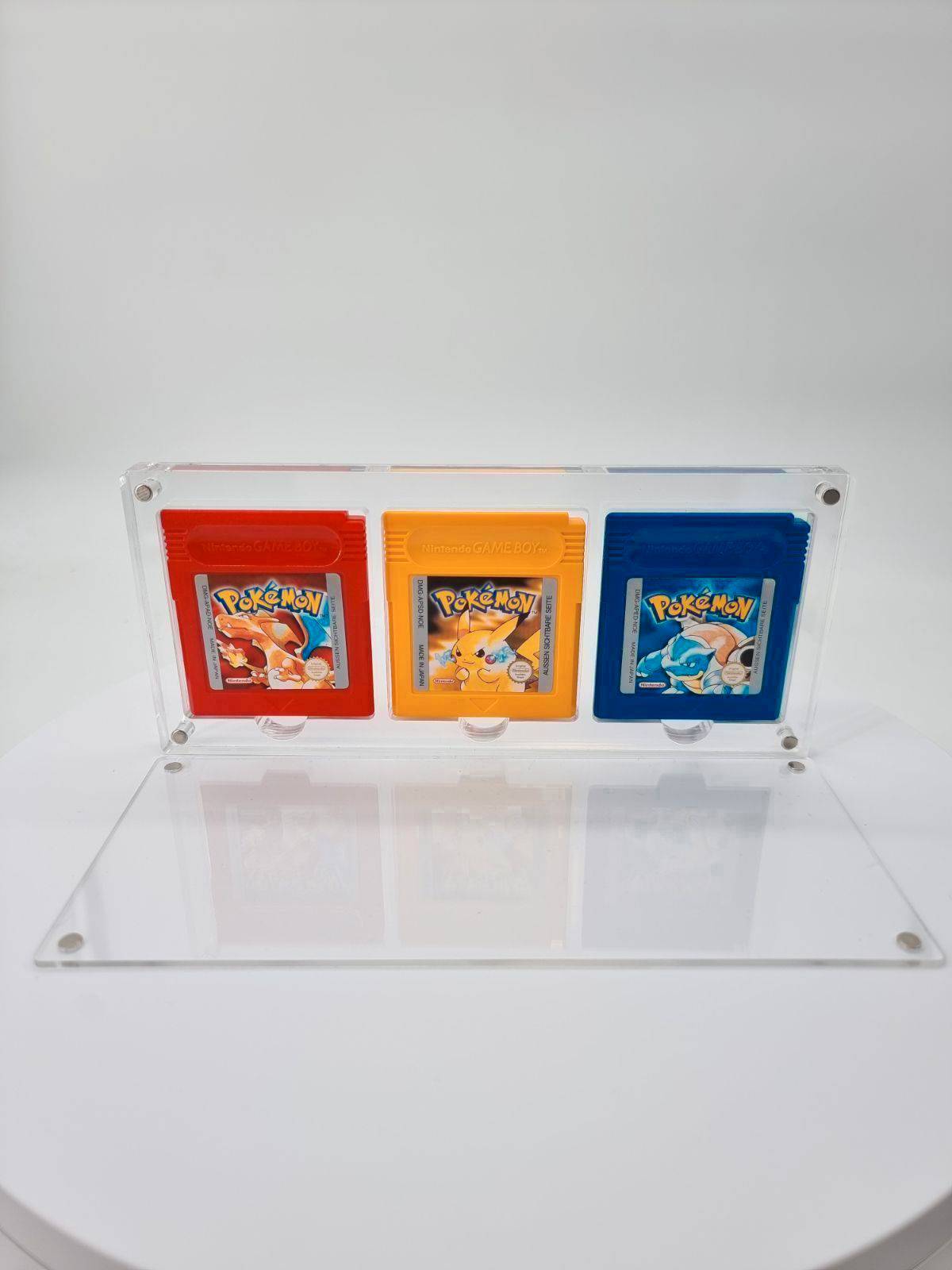 Original Pokemon Gelbe, Blaue und Rote Edition + Hochwertiges Acrylcase