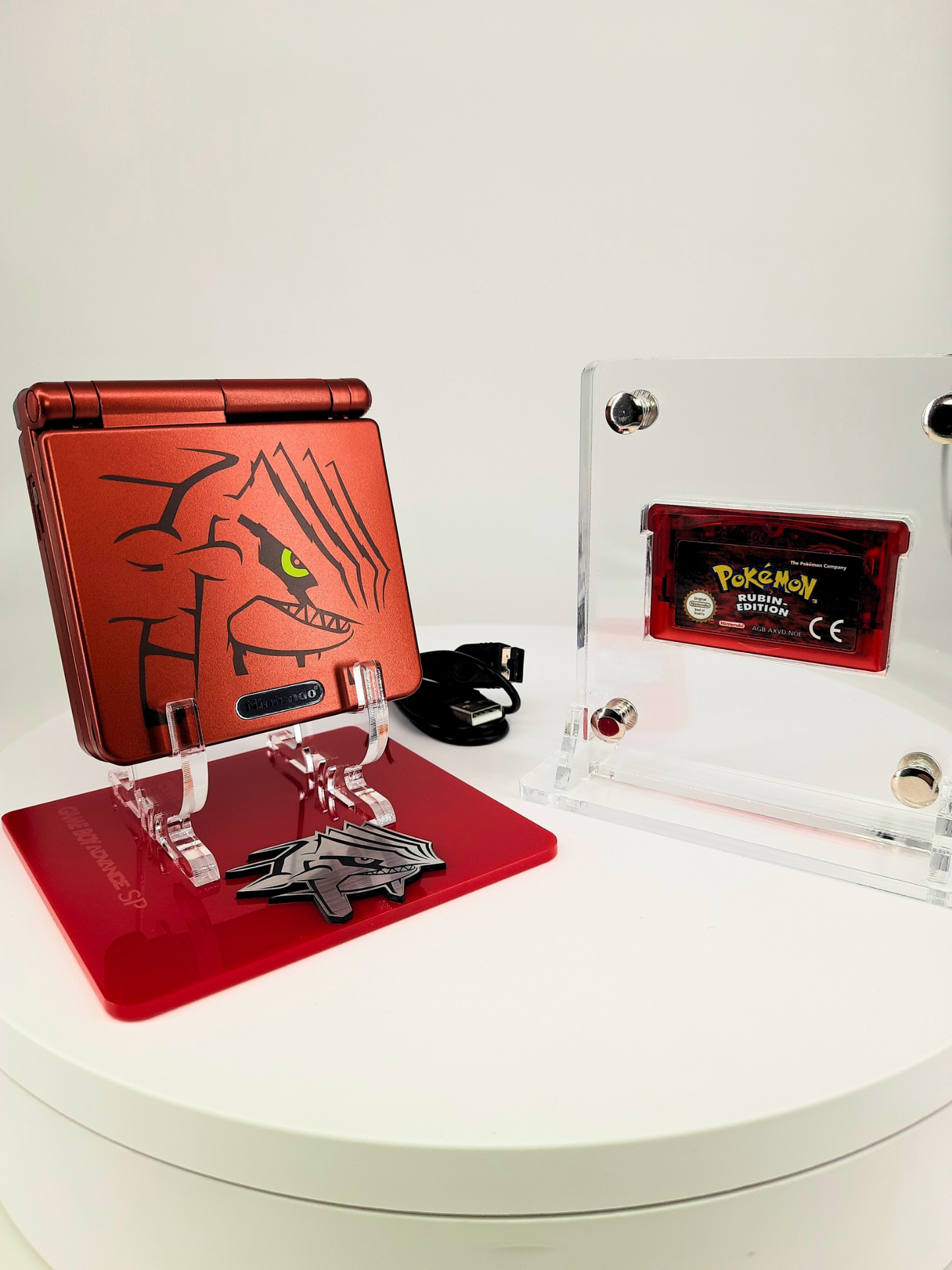 Nintendo Gameboy Advance SP Groudon Pokemon Edition Konsole + Pokemon Rubin + Netzteil ( Neue Speicherbatterie verbaut )