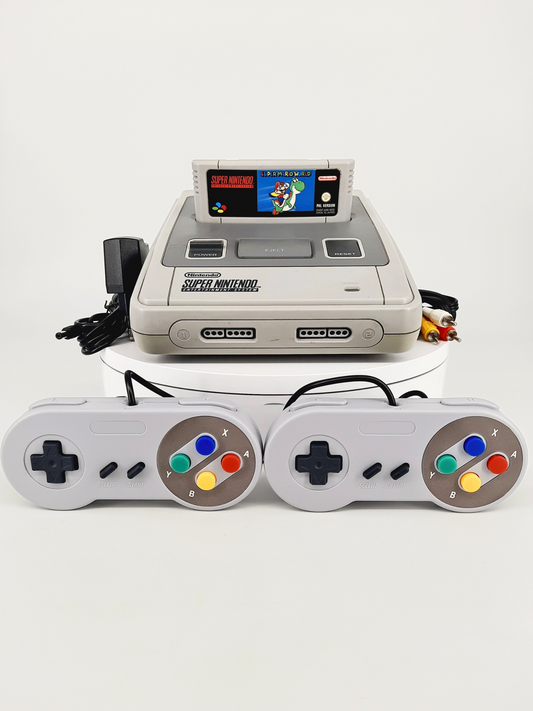 SNES Super Nintendo Konsole + Super Mario World + 2 Controller für SNES + Netzteil + TV Kabel