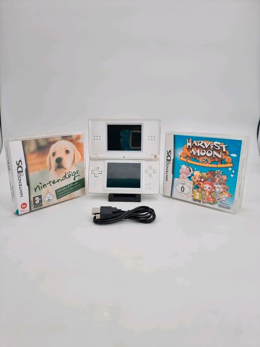 Nintendo DS Lite Konsole Weiß + Nintendogs + Harvest Moon + Netzteil