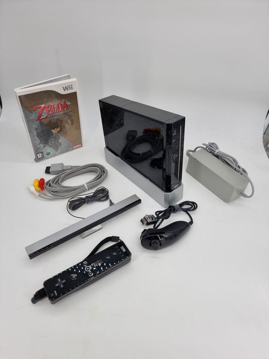 wii konsole schwarz + zelda twilight princess + 1 controller