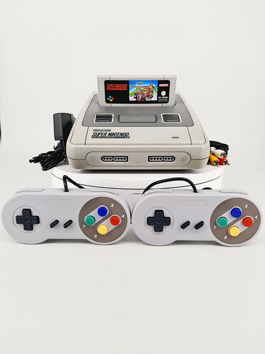 SNES Super Nintendo Konsole + Super Mario Kart + 2 Controller für SNES + Netzteil + TV Kabel
